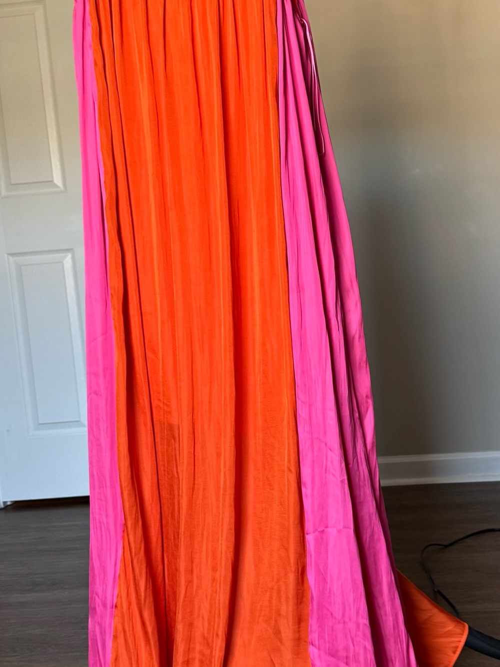 Strut & Bolt Vibrant  Orange Pink Colorblock Satin Strappy Maxi  Dress Size L